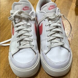 Nike White Sneakers with Pink Accents